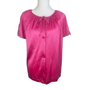 NWT Vintage Lorraine Womens Hot Pink Button-Up Sleepwear Short Sleeve Top Small